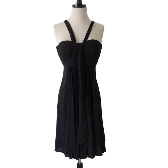 BCBGMaxAzria Dresses & Skirts - BCBG Maxazria Womens Black Pleated Mini Dress V-Neck‎ Jersey Stretch Medium VTG